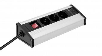 Adam Hall 8747 DS3 USB - Listwa zasilająca serii Desktop z 3 gniazdami, wyłącznikiem on/off i ładowarką USB