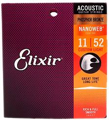 Elixir Nanoweb Phosphor Bronze Custome Light 11-52 Struny do gitary akustycznej