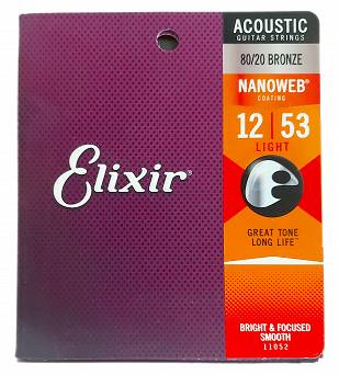 Elixir Nanoweb 80/20 Bronze Light 12-53 Struny do gitary akustycznej